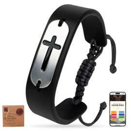 DEARMINE Daily Bible Verse Bracelets, Daily Wearable Scripture Bracelets, Cross Bracelet, Christian Gifts for Women, Men, Catholic Religious Gifts, Easter Basket Stuffers (Leather Cross Bracelet - 1)