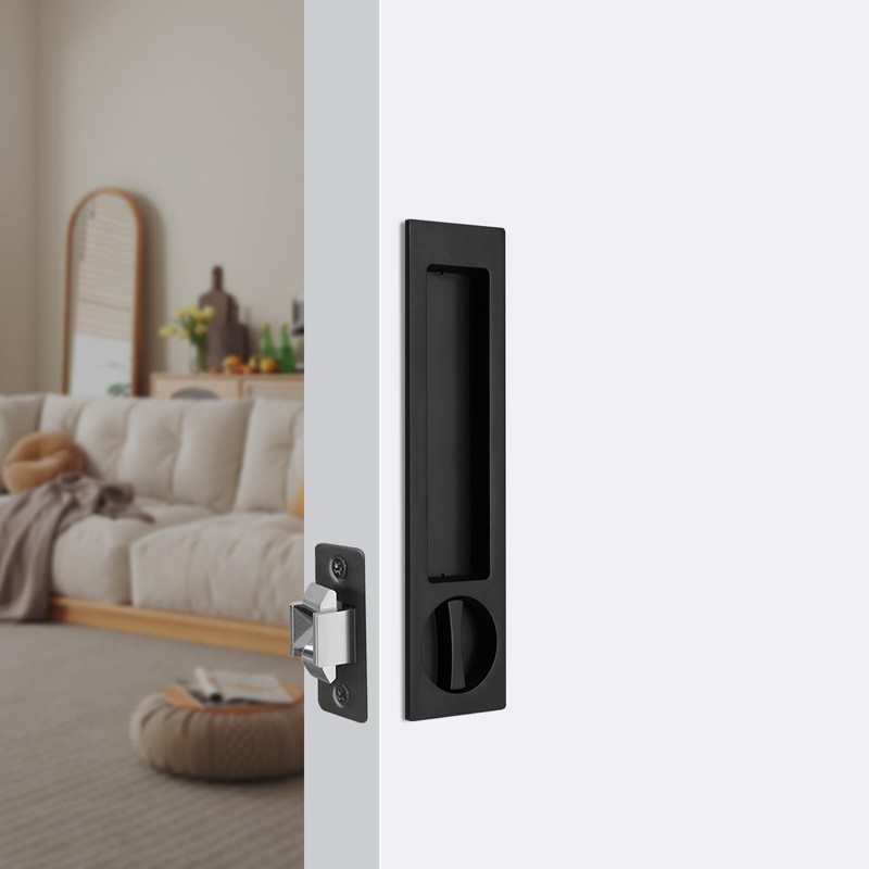 Dontay Pocket Door Handle, Modern Rectangular Keyed Entry Function, (Bed/Bath)