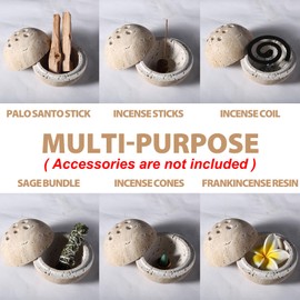 BCS Natural Travertine Incense Cone Holder, Resin Incense Burner for Stick or Cone, Handmade Stone Sphere Incense Burner for Meditation Yoga Home Décor, 4 inches