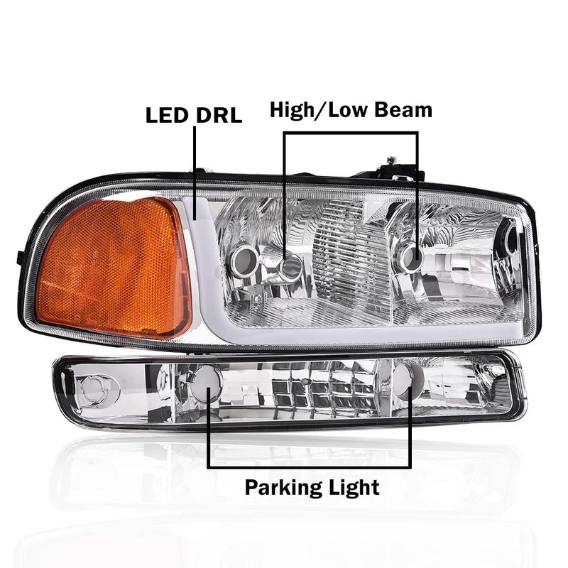 PIT66 LED DRL BAR Headlights, Compatible with 1999-2007 GMC Sierra