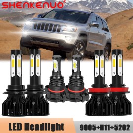 SHENKENUO For Jeep Grand Cherokee 2011 2012 2013 LED Headlight High/Low+Fog Lights Bulbs