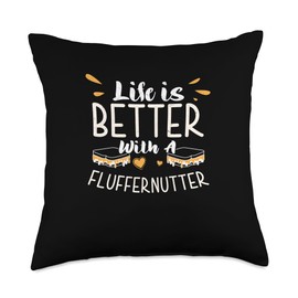 Life Is Better Cool Fluffernutter Sandwich Fluffernutter Fan Throw Pillow