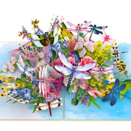 HEARTAGS- Birthday Card for Women, 6x8 in Dragonflies Flower Pop Up Birthday Cards for Mom, Wife, Daughter, Her, Sister, Girlfriend, Grandma from Husband, Friend, Dragonfly Popup Cards With Envelope