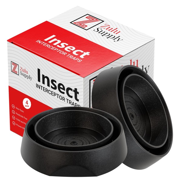 Zulu Supply Bed Bug Interceptors, Traps, 4 Pack, Black, Bedbug