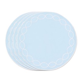 Hofdeco Premium Coastal Patio Indoor Outdoor Placemat Set of 4, 15 Inch Double-Layered, Waterproof Cloth Placemat for Kitchen or Dining Table. Baby Blue Embroidered Scalloped Circle