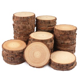 70 PCS 4-4.7 Inch Natural Wood Slices, Unfinished Pine Wood Circles with Barks for Coasters, DIY Crafts, Christmas Rustic Wedding Ornaments and Centerpieces,by GNIEMCKIN.