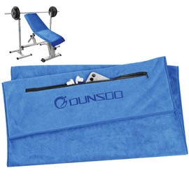 DUNSOO Fitness Towel, 120 x 50 cm, Microfibre Sports Towel with Zip Pocket for Gym and Training, Gym Towel (Medium Blue)