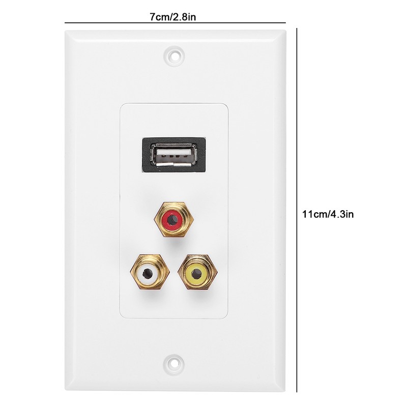 USB2.0 + 3 RCA Interfaces Multifunctional Wall Plate Panel for