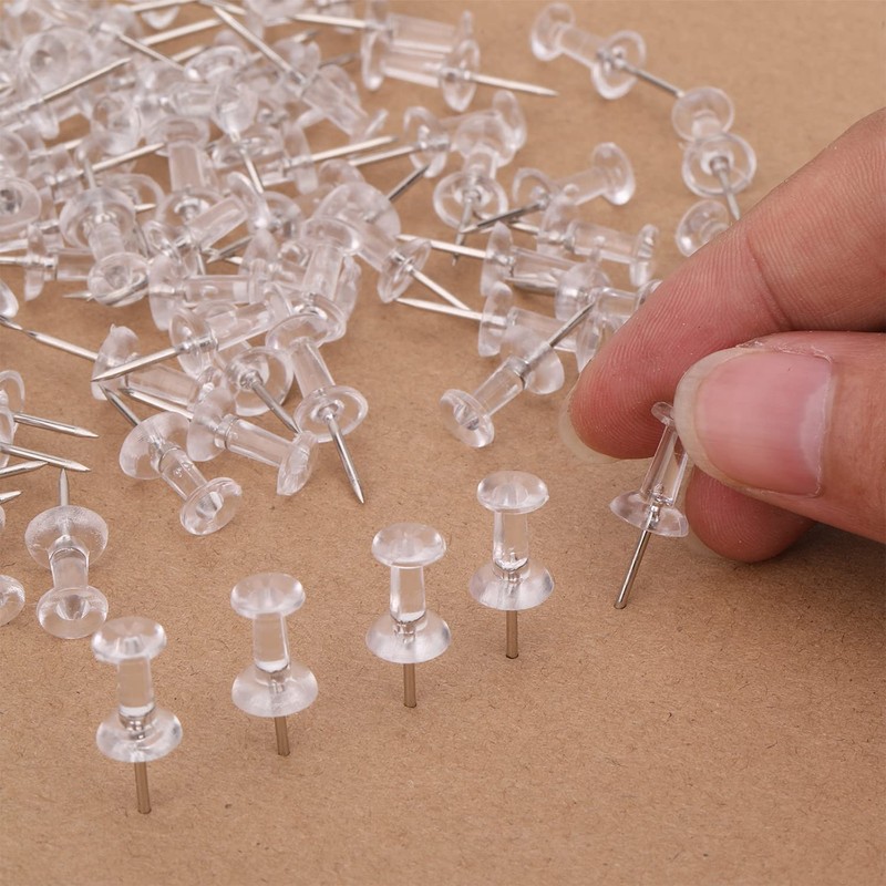 WedDecor Pack of 100 Clear Push Pins for Cork Board