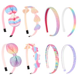 CAVETEE Headbands for Girls, 8 Pack Glitter Hair Band Non Slip Sparkly Cute Toddler Bow Headbands Hair Accessories for Girls Teen Toddler