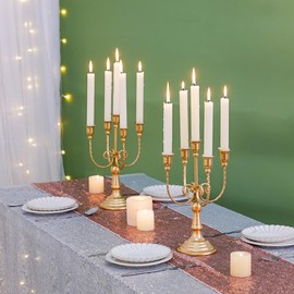 2Pcs Gold Candelabras Centerpieces for Tables, 11.8" Candlestick Holder for Taper Candles, 5 Arm Brass Candelabra Candle Holder for Wedding Centerpiece Decor Party Event Reception Decoration