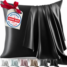 Welldora Cushion Cover, 100% Silk, 40 x 40 cm, High Weight: 22 Momme, Ideal for Skin and Hair, Highest Grade 6A, Certified in Switzerland, Oeko-Tex, Graphite Black