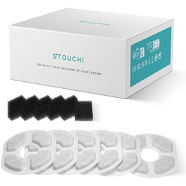 Stouchi Cat Fountain Filters Replacement, 6 Pieces Filters + 6 Pieces Sponge Filters for Pet Fountains, Suitable for WDQ1, Black White