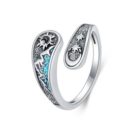 HUKKUN Sun and Moon Ring Sterling Silver Created Turquoise Moon and Sun Ring Mountain Spoon Sun and Moon Jewelry For Women