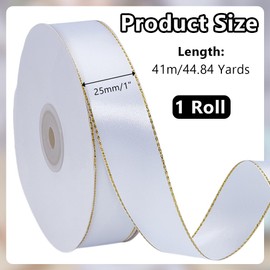 arricraft White Double Faced Satin Ribbon with Gold Edge, 45 Yards Polyester Continuous Ribbon Wide Fabric Ribbons for Gift Wrapping DIY Crafts Christmas Decor Floral Arrangement