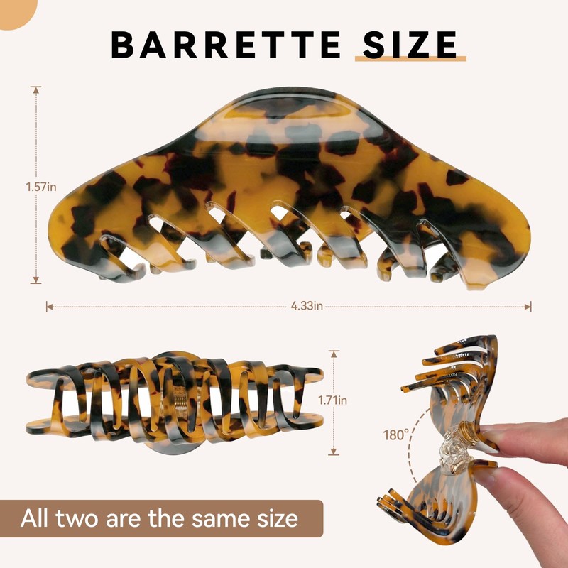 2 Pack Large Claw Clips for Thick Hair, Tortoise Shell