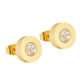 Edforce Stainless Steel Women Round 18k Gold Plated CZ Cubic Zirconia Bezel Set Stud Earrings (5mm, Gold)