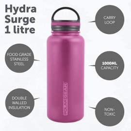 Polar Gear 1 Litre Water Bottle with 2 Lids- Vacuum Insulated, Double Wall, Leakproof Stainless Steel Metal Water Bottle - 12H Hot, 24H Cold Water Bottle 1l for Sports, Gym, Work - Berry