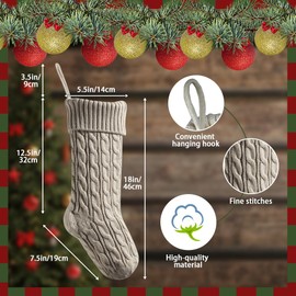 meioro 18 Inch Christmas Stockings, Large Size Cable Knit Christmas Stocking for Kids, Fireplace Hanging Stockings for Family Holiday Party Decorations (Khaki)