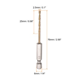 sourcing map 5pcs 1/4" Hex Shank Drill Bits 2.5mm Titanium Drill Bits Set M35 High Speed Steel Twist Drill Bit 76mm Long Fully Ground for Wood, Stainless Steel, Metal, Plastic Plastic