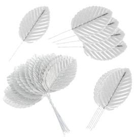 200 Pcs Silver Leaves for Crafts - Artificial Silk Faux Wired Single Leaf Wire Crafts Leaves - Plastic Artificial Flowers - For DIY Home Wreath, Wedding, Christmas