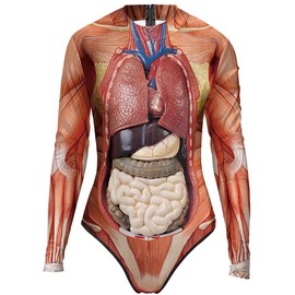 Sister Amy Womens Long Sleeve Printed Zipper Surfing One Piece Swimsuit Bathing Suit D-Human Internal Organs L/XL