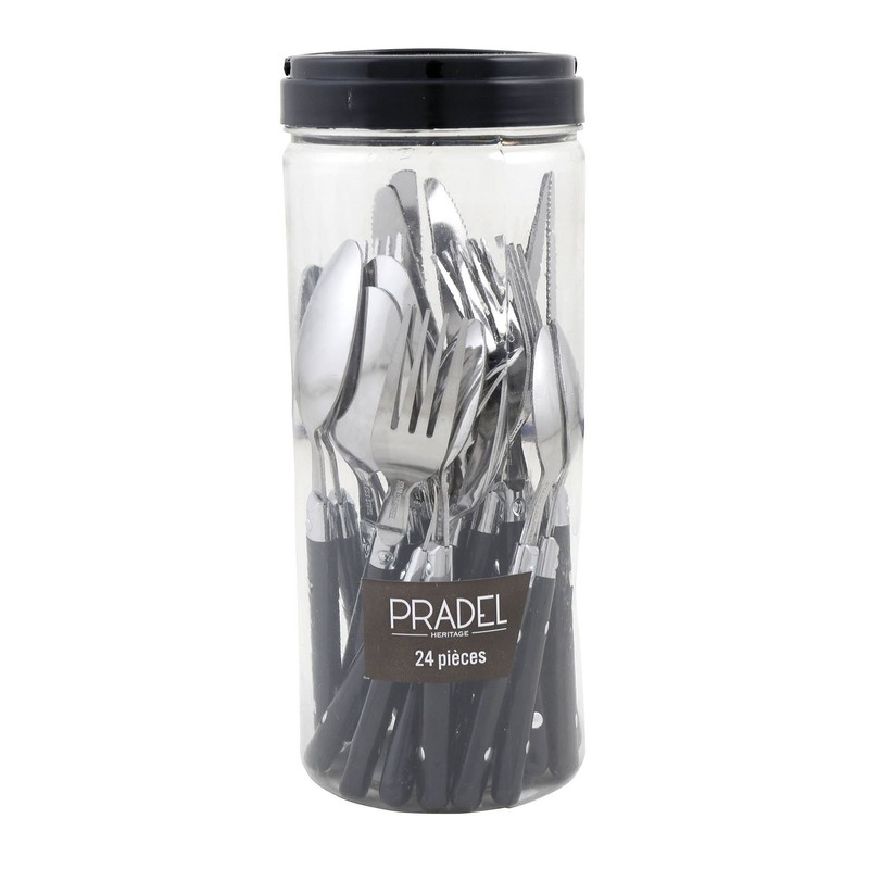 Pradel Heritage, 24-piece cutlery set, stainless steel/plastic, black, 9.6 cm