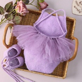Zeroest Newborn Photography Outfits Girl Baby Photoshoot Props Romper with Shoes Props for Photo Newborn Girl Photoshoot (Purple)