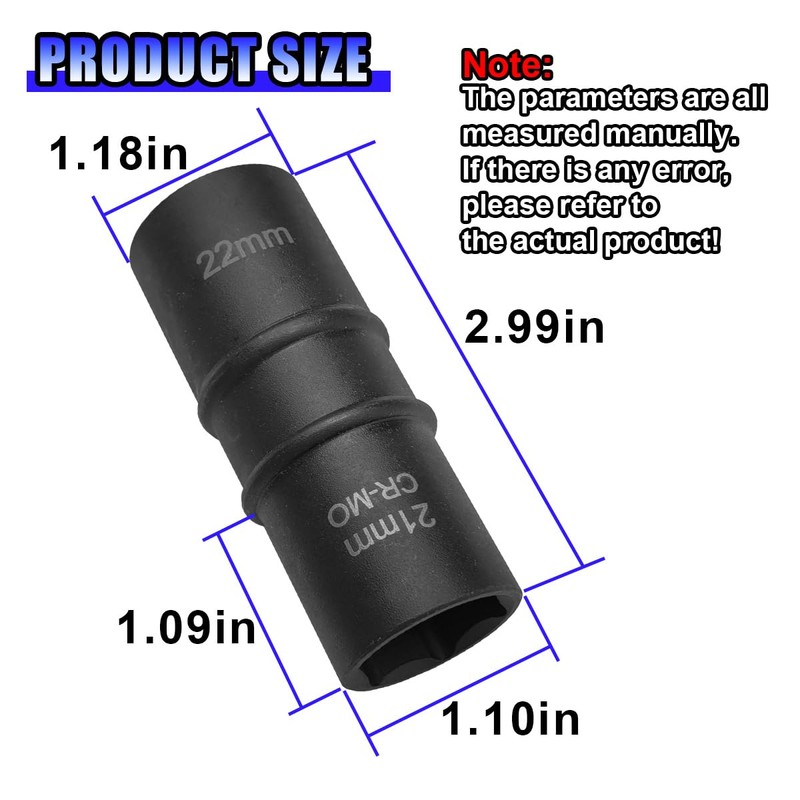 ZIMISI 1/2" Drive Impact Socket Set, 21mm x 22mm 6-Point