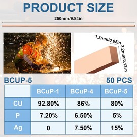 LIUBUJINGYING 50 Sticks Brazing Rods AWS BCuP-5 15% Silver Solder Phos Copper Alloy, Industry 0.050"x 1/8"x10" Flat Welding Rods Low Melt Aluminum Welding Rod for HVAC Refrigerator Air Conditioning