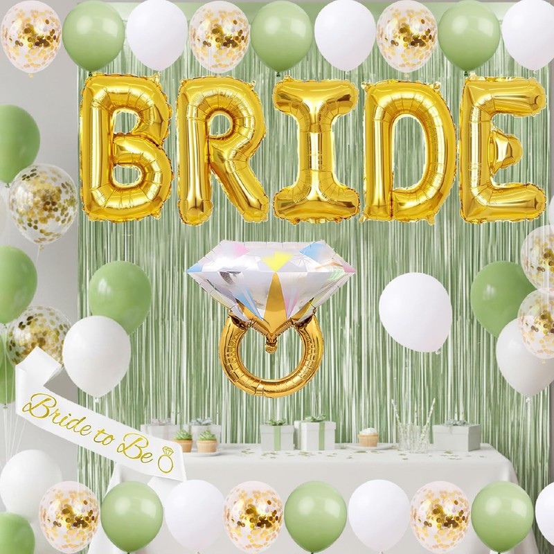 Sage Green Bachelorette Party Decorations Kit 40 inch Gold Bride