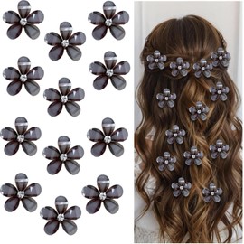 Denipry 12Pcs Mini Flower Diamond Hair Claw Clips, Sweet Crystal Rhinestone Small Hairpins Flower Hair Accessories for Women Girls Kids Daily,Party,Wedding,Photograph(Black)