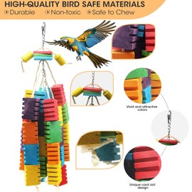 Bird Parrot Chewing Toy, MQUPIN Parrot Chew Toy, Colourful Natural Safe Wooden Block Swing for Chewing for All Large Bird Parrots (Colourful)