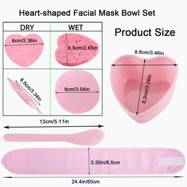 34 Pcs Esthetician Facial Supplies Kit, 6 Heart-Shaped Mask Bowls, 6 Headbands, 6 Spatulas, 10 Heart-Shaped Sponges, 6 Rectangular Sponges for Professional Spa & DIY Skincare(Pink)