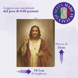 Fratelli Bonella Icon of the Sacred Heart Jesus of Chambers in Nobilised with Golden Oak, 19.7 x 25 cm, Made in Italy