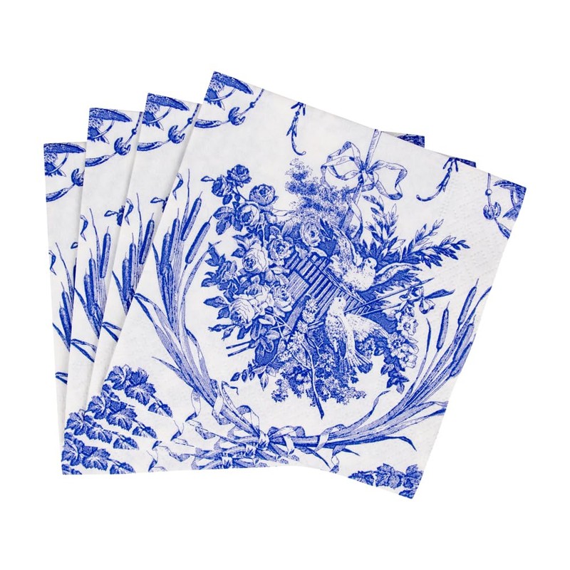 Caspari Romantic Toile Blue Cocktail Napkins - 20 Per Package