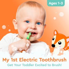 Brusheez Little Toddlers’ Sonic Toothbrush - Safe & Gentle Toothbrush for Ages 1-3 with Built-in, Light-Up 2-Minute Timer, Extra Brush Head, & Storage Base for First-Time Brushers (Fuzzy The Fox)