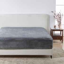 Queen Size Fitted Sheet - Velvet Plush, Micro Fleece Bottom Sheet - 14" Deep Pocket, Non-Pilling, Lavish Velvet Microplush 1 Pc Fitted Sheet Only (Queen, Dark Grey)