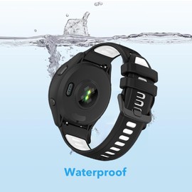 Waterproof Bands Compatible with Garmin Forerunner 265 Watch Band/Garmin Forerunner 255 Watch Band, Classic Soft Sports Replacement Wristband (Black Withe)