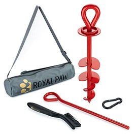 ROYAL-PAW Dog Tie Out Stake - for Large Dogs up to 210 lbs - Heavy Duty Dog Stake for Yard, Beach & Camping Outside - Best in Ground Anchor for a Dog Cable, Leash, Lead Tether (1, Crimson Red)