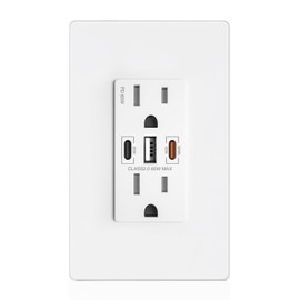 ABBOTECH USB Wall Outlet, 65W GaN USB Outlet Receptacles with 3 USB Ports,15 Amp Tamper-Resistant Electrical Outlet with 1 Type A&2 Type C,Screwless Wall Plate Included,UL Listed