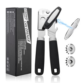 flintronic 3-in-1 Can Opener Made of Stainless Steel, Safety Can Opener with Non-Slip Handle, Ergonomic Non-Slip Design with Smooth Edge, Cuts Without Sharp Edges, Black A