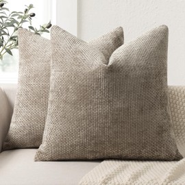 ZWJD Cushion Cover 45 x 45 cm, Set of 2 Chenille Cushion Covers, Sofa Cushion Covers, Khaki, Decorative Cushion, Soft Sofa Cushion Cover for Couch, Bed and Living Room, Home Decoration, Luxury