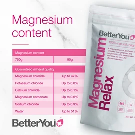 BetterYou Magnesium Relax Bath Flakes, Blend of Pure Zechstein Magnesium Chloride with Relaxing Essential Oils, Rose Geranium and Bergamot for Ultimate Relaxation, 750g
