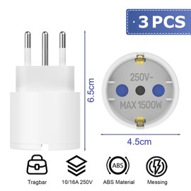 Oblinple Pack of 3 Travel Adapters Italy, Adapter Schuko Plug, EU Germany to Italy Socket Adapter, Italy Socket Type L for Italy, Syria, Uruguay, Chile, Maldives, Travel Plug, White