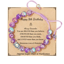 JoycuFF Birthday Bracelet for 8 Year Old Women Gifts for Her Moonstone Bracelets 8th Birthday Gifts for Daughter Granddaughter Friends Adjustable Bracelets for Teens