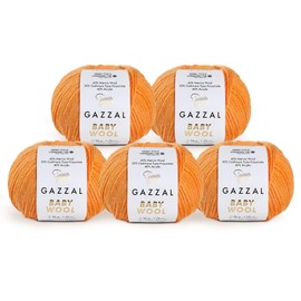 5 Pack - Total 8.8 Oz Gazzal Baby Wool 1.76 Oz (50g) / 191 Yards (175m) Fine Baby Yarn, 40% Lana Merino, 20% Cashmere Type Polyamide, Orange - 837