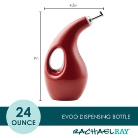 Rachael Ray Ceramic EVOO Oil and Vinegar Dispensing Bottle with Spout, 24 Ounce - Cranberry Red