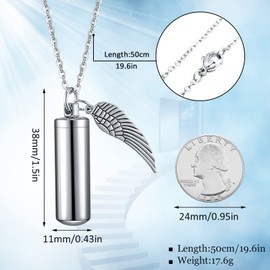 MTLEE Urn Necklace for Ashes Cremation Jewelry for Ashes, 6 Pieces Stainless Steel Cremation Jewelry for Women Men, Memorial Necklace Angel Keepsake Cylinder Pendant with Filling Kit (Silver)