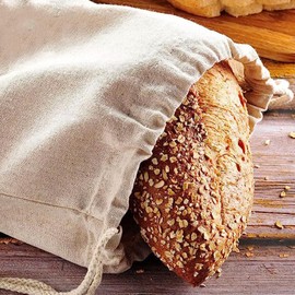 volumoon Pack of 3 Bread Bags, Natural Linen Bread Bags, Homemade Bread with Drawstring, Portable Bread Bags for Homemade Baked Bread, Keep Fresh, Baked Goodies 40 x 30 cm